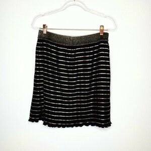Esqualo Skirt Women 12 Black Gold Metallic Stripe Pleated